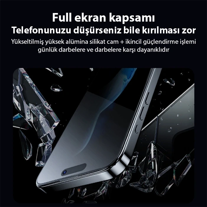 Ally iPhone 14 Pro Privacy Hayalet Full Koruma Tempered Cam Ekran Koruyucu-(5775)