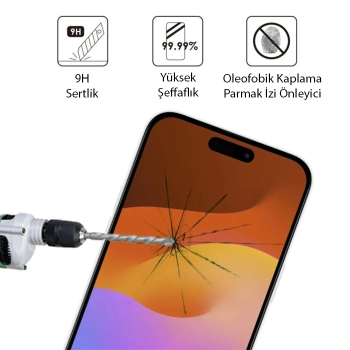 Ally iPhone 15 Plus Full Glue Tempered Kırılmaz Cam Ekran Koruyucu-(5775)