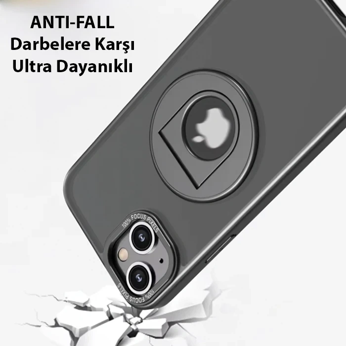 ALLY iPhone 15 Plus İçin Magsafe Uyumlu Yüzük Standlı Manyetik Silikon Kılıf-(5775)