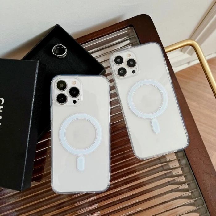 ALLY iPhone 15 Plus Magsafe Uyumlu Manyetik Şeffaf Silikon Kılıf-(5775)