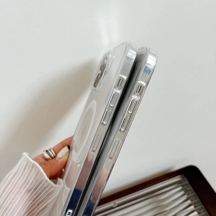 ALLY iPhone 15 Plus Magsafe Uyumlu Manyetik Şeffaf Silikon Kılıf-(5775)