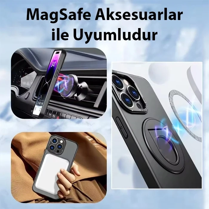 ALLY iPhone 15 Pro Max İçin Magsafe Uyumlu Yüzük Standlı Manyetik Silikon Kılıf-(5775)