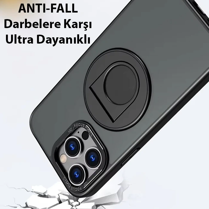 ALLY iPhone 15 Pro Max İçin Magsafe Uyumlu Yüzük Standlı Manyetik Silikon Kılıf-(5775)
