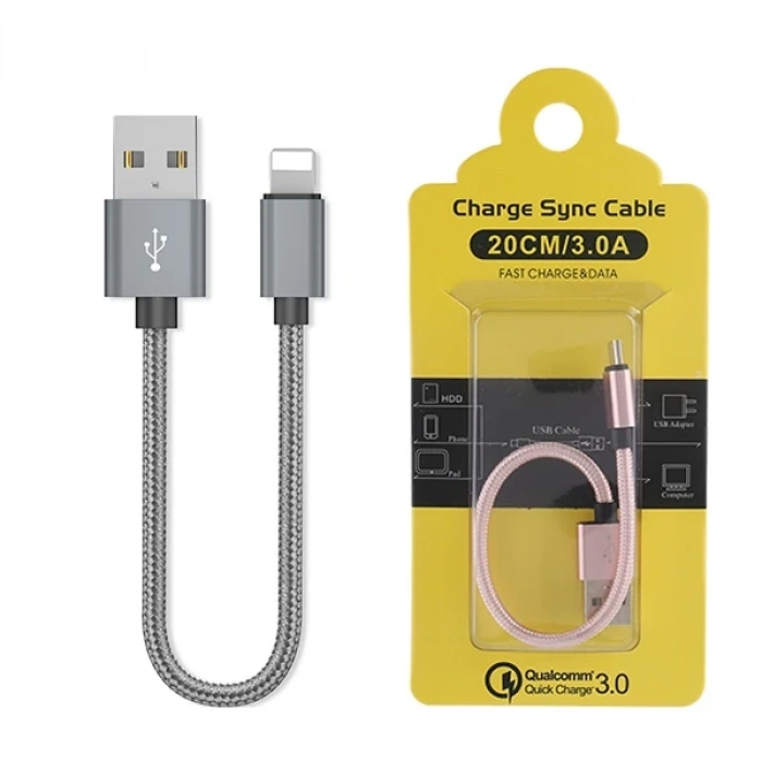 Ally İPhone İOS 3.0A Hızlı Şarj Halat Usb Kablo 20cm-(5775)