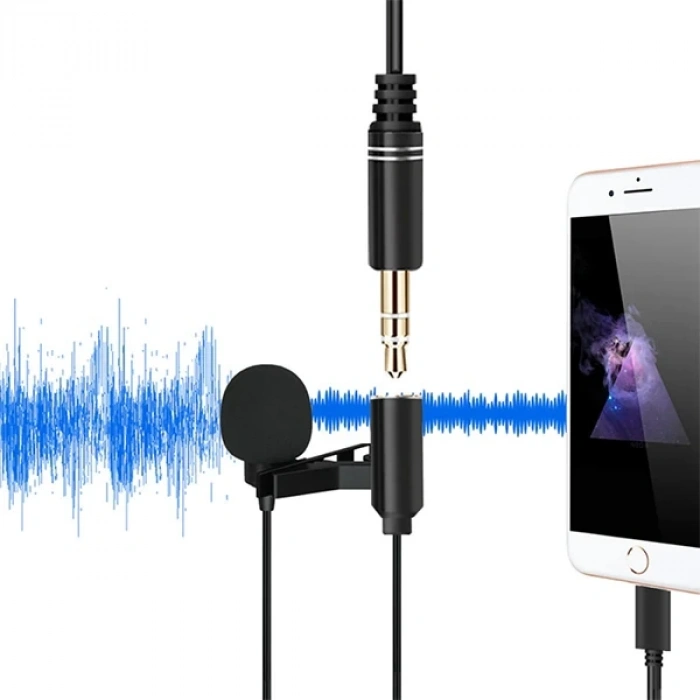 ALLY iPhone Lightning Yaka Mikrofonu+3.5MM jack Profesyonel Youtuber Mikrofonu-(5775)