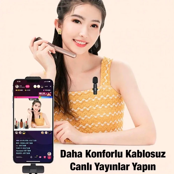 Ally K8 Lightning iPhone Tak Konuş Wireless Kablosuz Mini Yaka Mikrofonu Canlı Yayın Mikrofonu-(5775)