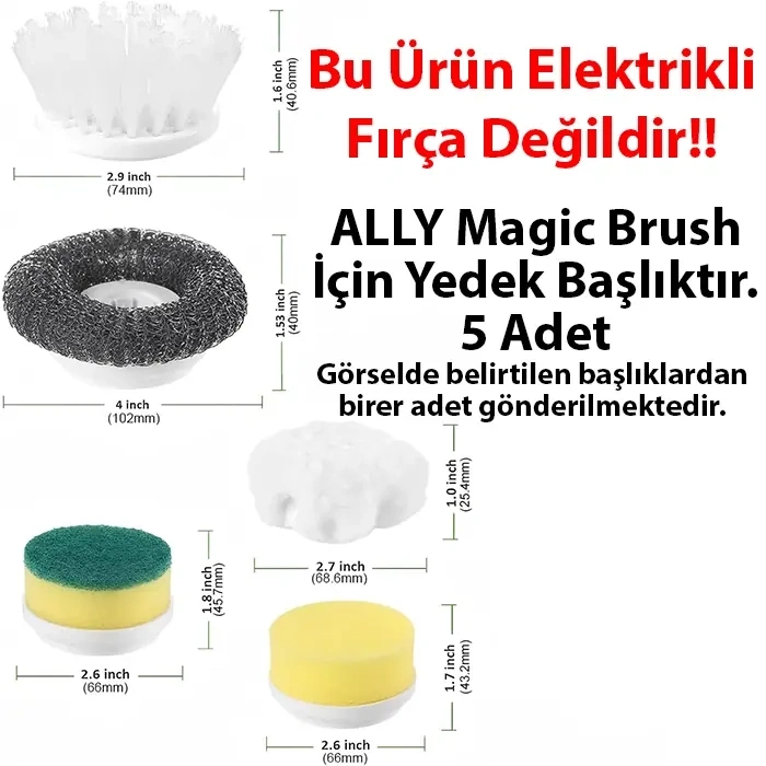 Ally Magic Brush Şarjlı Temizleme Fırçası için 5 Adet Yedek Başlık-(5775)