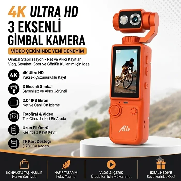 Ally Q8 PocketPro 4K Dijital Vlog Kamerası-(5775)