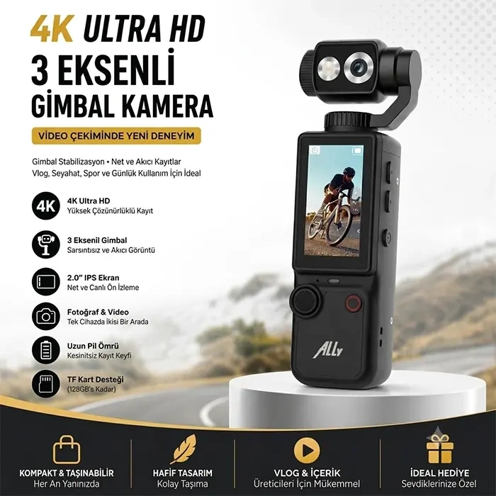 Ally Q8 PocketPro 4K Dijital Vlog Kamerası-(5775)