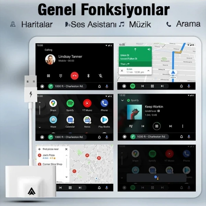 Ally Usb+Type-C Android Kablosuz Carplay Adaptör Çevirici - Youtube Netflix Tiktok Video Yansıtıcı-(5775)