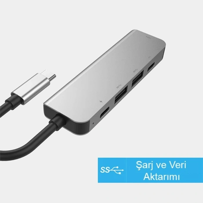 Ally Usb (Type-C to 5in1  Hdtv 2xUSB+2x PD) Hub Adaptör Çoklayıcı-(5775)