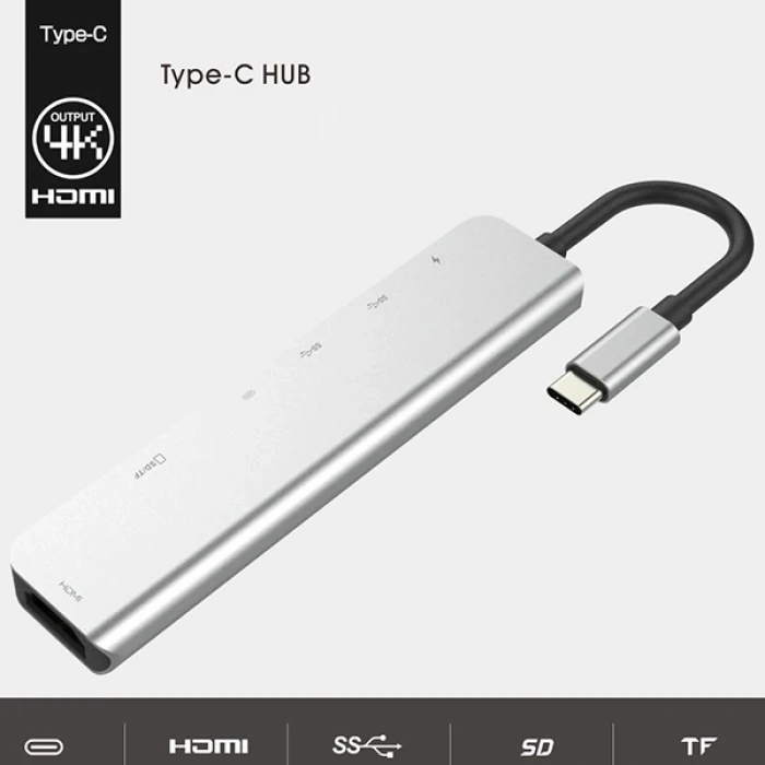 Ally Usb (Type-C to 7in1 Hdtv 2XUSB+PD) SD&TF Okuyucu Hub Adaptör Çoklayıcı-(5775)