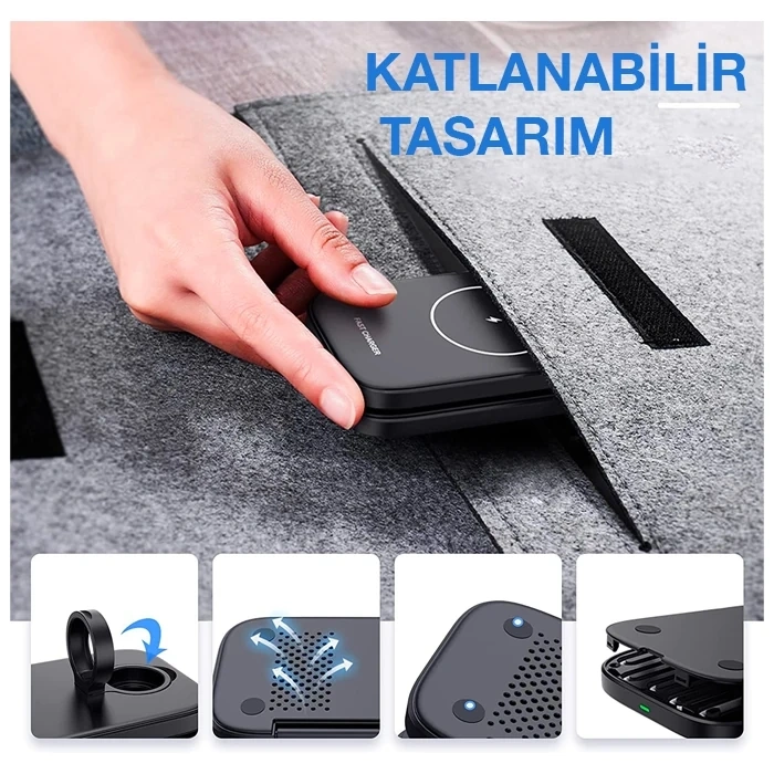 ALLY W66 15W 3 in1 Android + iPhone Taşınabilir Mini Kablosuz Hızlı Şarj Standı-(5775)