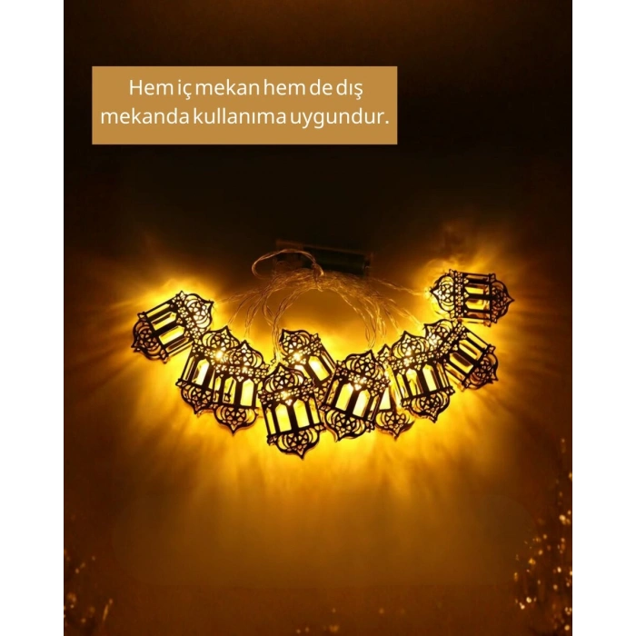 Altın Fener Detaylı Pilli Ramazan LED Işık Ev Dekorasyonu