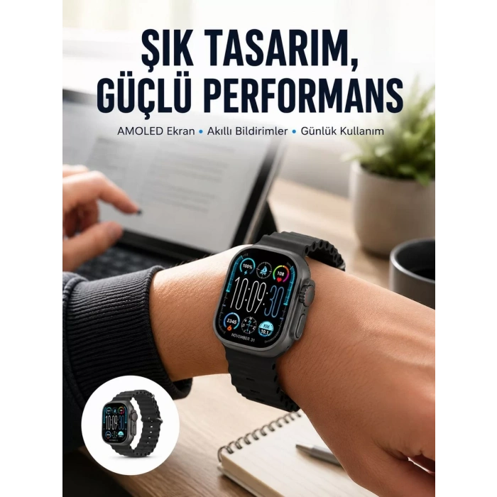 AMOLED Ekran 49mm Ultra Tasarım 3 Kordonlu Akıllı Saat Yeni Nesil