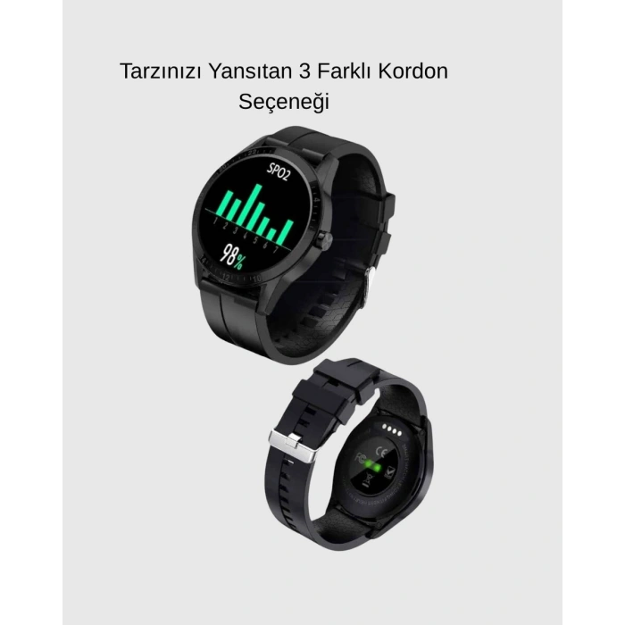 AMOLED Ekranlı Smartwatch – 3 Kordonlu Kalp Atış & Uyku Takipli Akıllı Saat