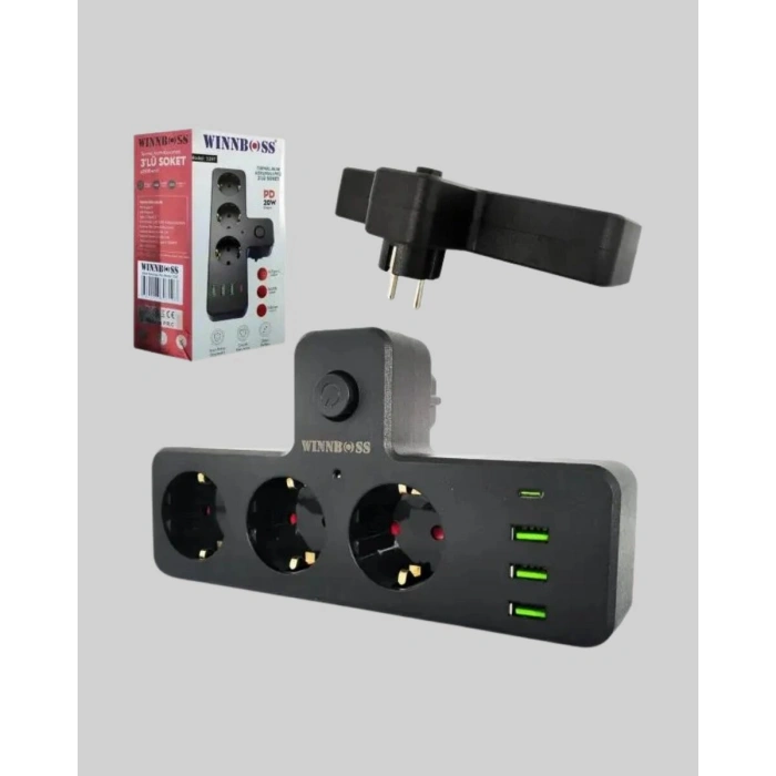 Anahtarlı Çoklu Priz 3 USB 1 Type-C Hızlı Şarj Destekli