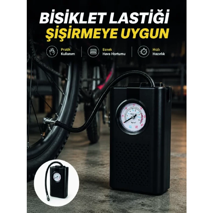 Analog Manometreli Kompakt Araç Hava Pompası Lastik Şişirme Cihazı