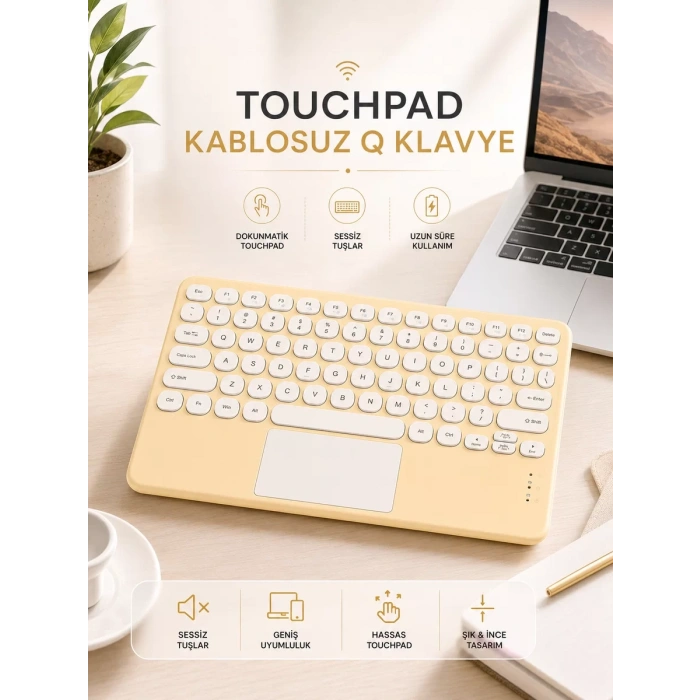 Android ve İOS Uyumlu Bluetooth Klavye Touchpad Slim Kablosuz Wifi Q Klavye