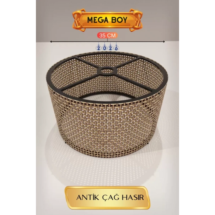 Antik Çağ Hasır Lambader Başlığı 35 CM Mega Boy