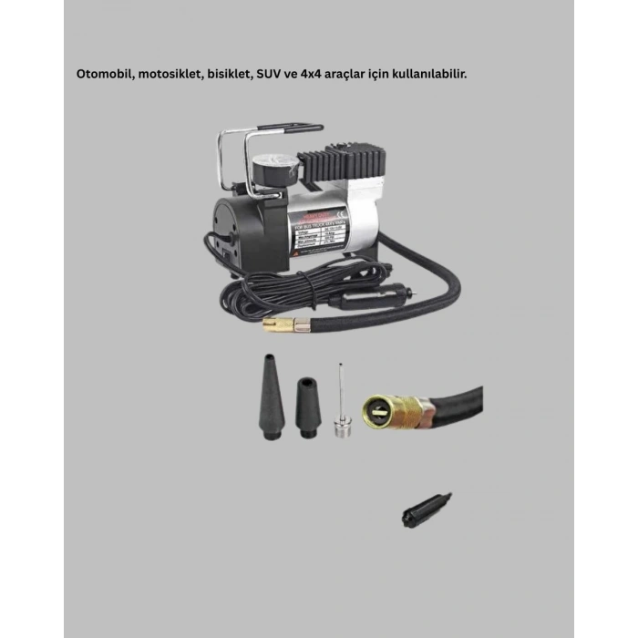 Araç Çakmak Girişli Metal Hava Kompresörü 10A Güçlü Motor
