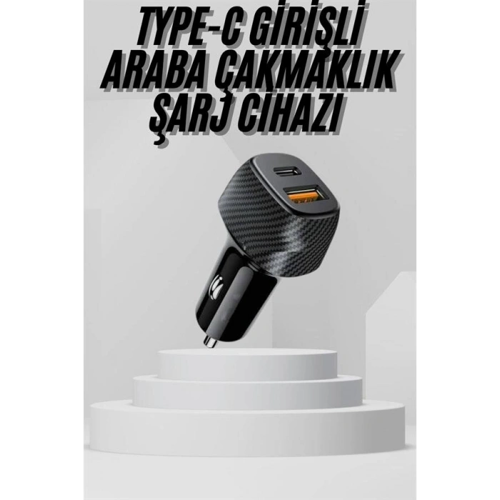 Araç İçi Şarj Cihazı 38W Güç Kapasiteli Type-C Girişli Araba Çakmaklık