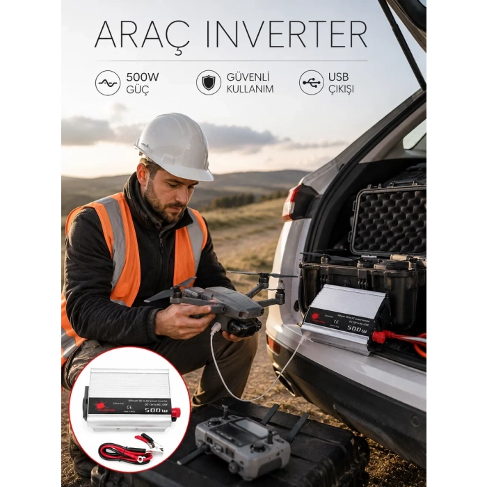 Araçtan Ev Tipi Priz 500W Kullanımı İnvertör