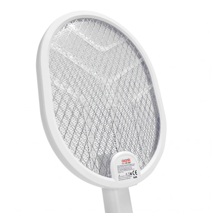 ASONIC AS-A26 Beyaz 3000V Raket Tipi UV Mor Işıklı 1200mAh Bataryalı Şarj Edilebilir Katlanabilir Sinek Öldürücü(1923)