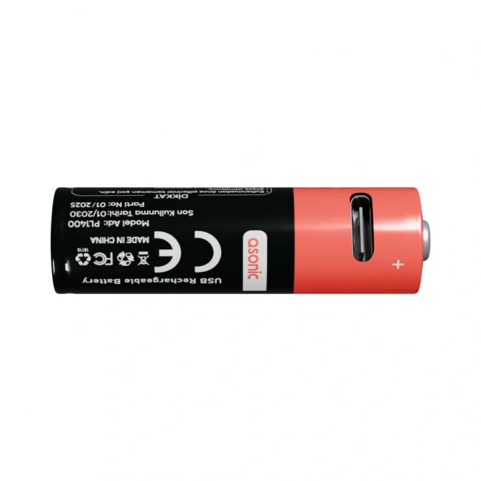 ASONIC PL1400 AA Şarjlı Pil 1.5Volt 1400mAh/2600mwh Type-C ile Kolay Şarj  2 li Paket (USB To Type-C Kablo Hediye)(1923)