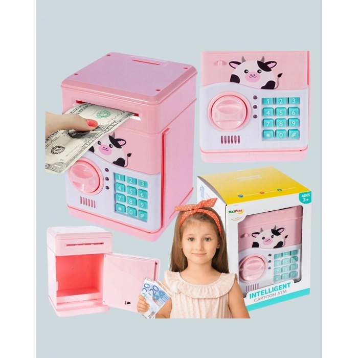 ATM Tasarımlı Pembe Işıklı Sesli Çocuk Kumbarası