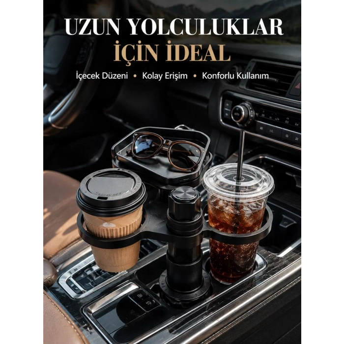 Ayarlanabilir Araç Bardaklık Aparatı Çift İçecek ve Tepsili Tasarım