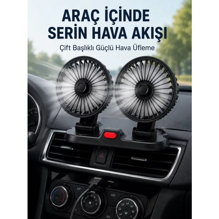 Ayarlanabilir Çift Başlıklı Sessiz Araç İçi Vantilatör