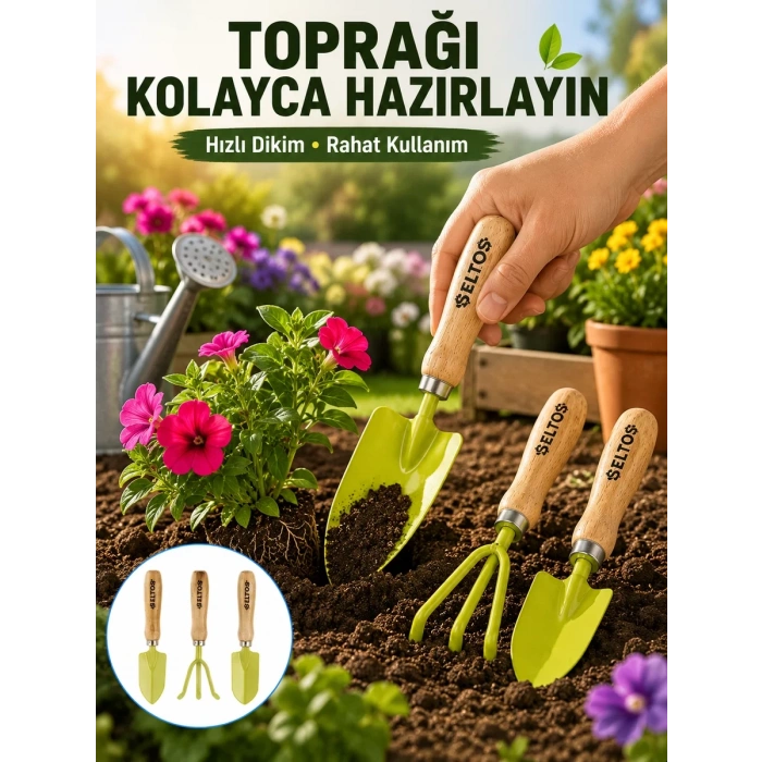 Bahçe El Aletleri Seti Toprak Düzenleme ve Dikim Aparatı