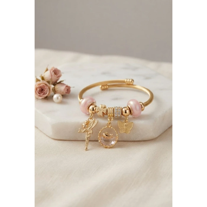 Balık ve Tinker Bell Model Pembe Charmlı Bileklik TJ-BB8720