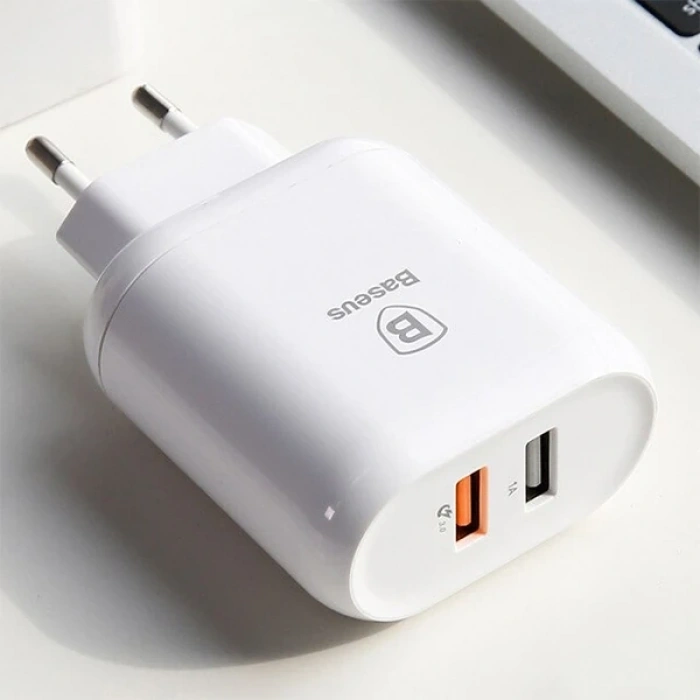 Baseus Bojure Series Dual-USB QC 3.0 18W Hızlı Şarj Aleti Başlık-(5775)