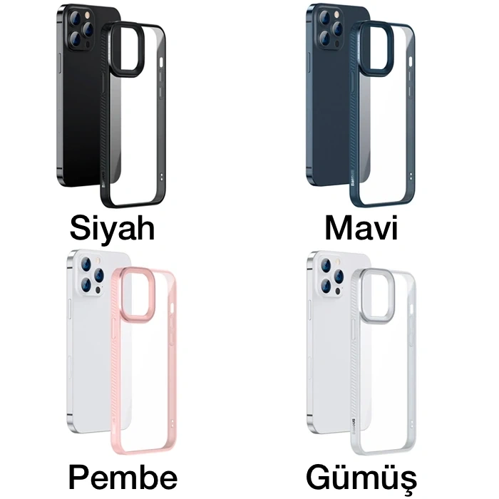 Baseus Crystal iPhone 13 Pro 6.1 Kılıf Jel Çerçeve Zırhlı Silikon Kılıf-(5775)