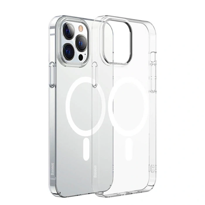 Baseus Crystal iPhone 13 Pro Magsafe Silikon Kılıf + Tempered Ekran Koruyucu Set-(5775)