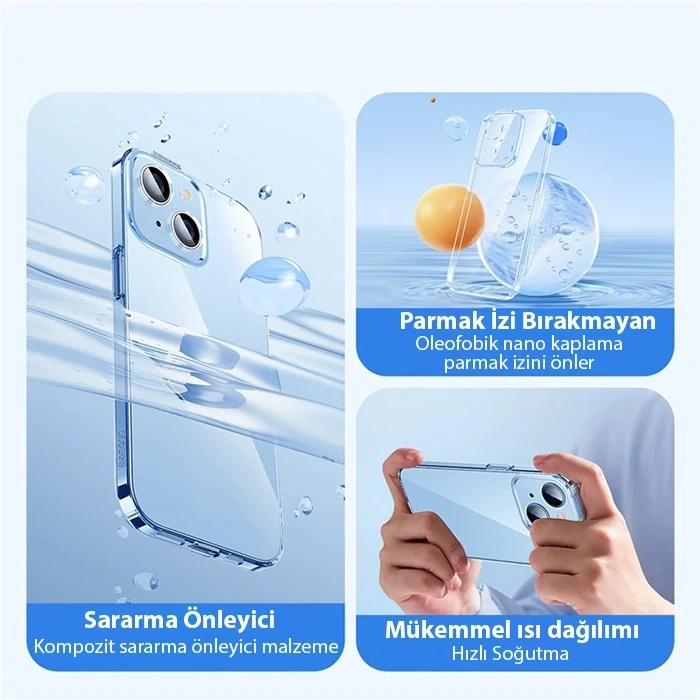 Baseus Crystal iPhone 14 Plus 6.7 Ultra-Thin Silikon Kılıf + Tempered Ekran Koruyucu Set-(5775)