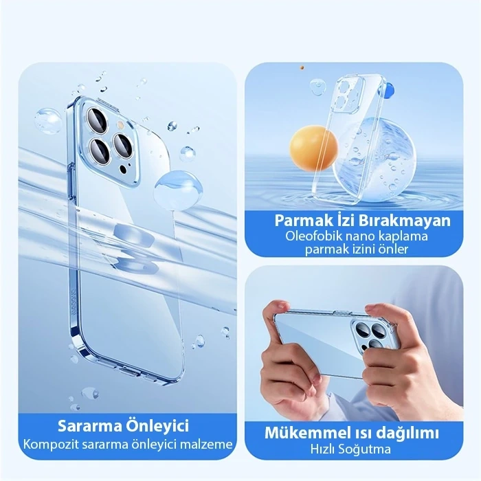 Baseus Crystal iPhone 14 Pro Max 6.7 Ultra-Thin Silikon Kılıf + Tempered Ekran Koruyucu Set-(5775)