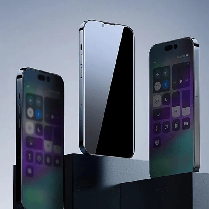 Baseus Crystal iPhone 15 Pro Max Privacy Full Koruma Tempered Cam Ekran Koruyucu 2 Adet Set-(5775)