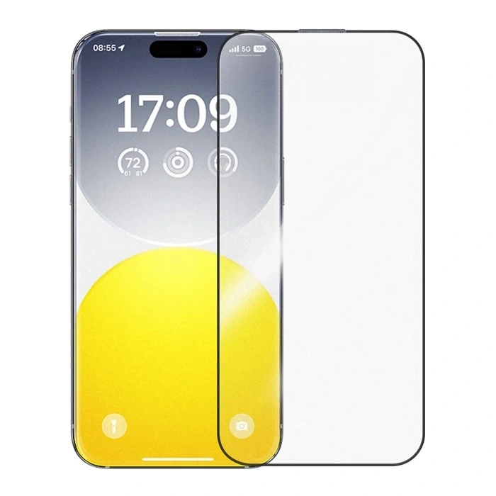 Baseus Crystalline iPhone 15 için Parlama Önleyici Tempered Cam Ekran Koruyucu-(5775)