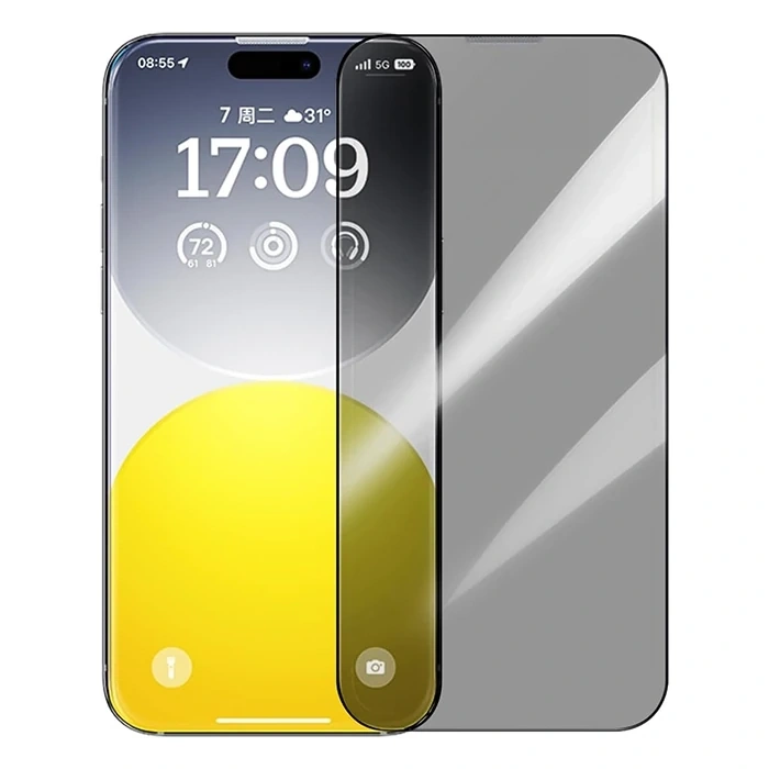 Baseus Crystalline iPhone 15 Privacy Hayalet Full Koruma Cam Ekran Koruyucu-(5775)