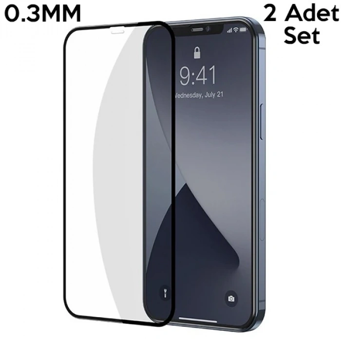 Baseus İPhone 12 Mini 5.4 0.3MM 3D Full Tempered Cam Ekran Koruyucu 2Adet Set-(5775)