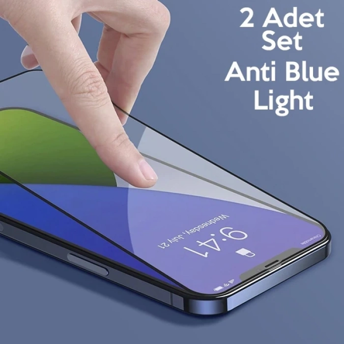 Baseus İPhone 12 Mini 5.4 0.3MM Full Anti Blue Light Tempered Cam Ekran Koruyucu 2Adet Set-(5775)