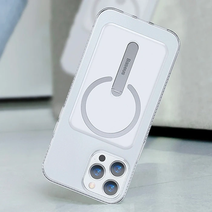Baseus iPhone 13 Pro Max 6.7 Manyetik Magsafe Standlı Silikon Kılıf-(5775)