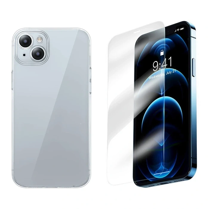 Baseus iPhone 15 Plus Corning Serisi Silikon Kılıf + Tempered Ekran Koruyucu Set-(5775)