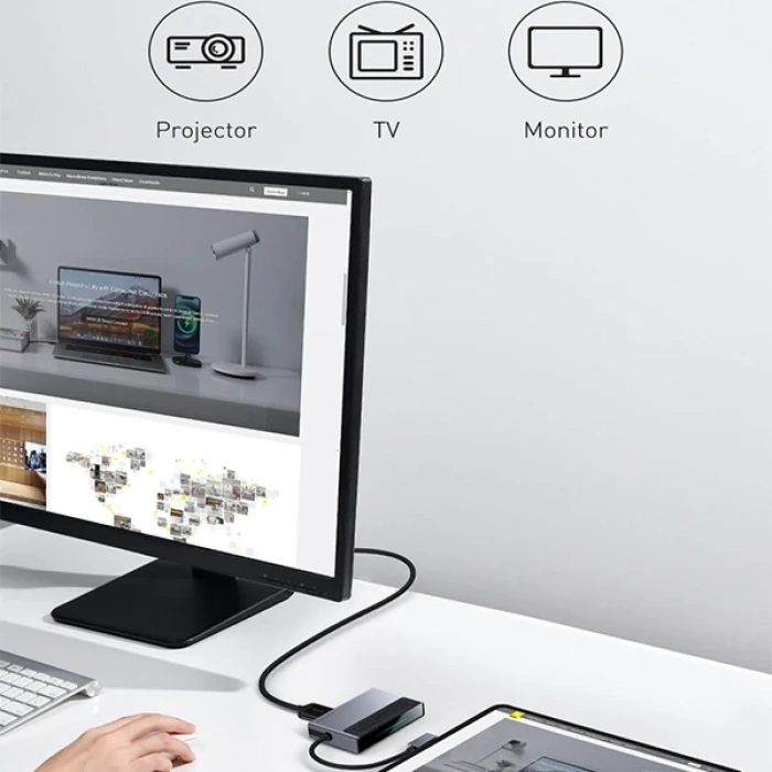 Baseus Magic Çok Fonksiyonlu Klipsli Type-C HUB 6in1 (USB3.0+SD+TF+HDMI+Type-C+3.5mm) Adaptör Çoklay-(5775)