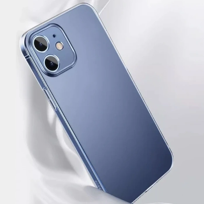 Baseus Simple Case iPhone 12 6.1 İnce Şeffaf Silikon Kılıf Kamera Korumalı-(5775)