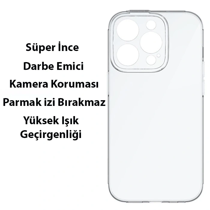 Baseus Simple Case iPhone 14 Pro 6.1 Kamera Korumalı İnce Silikon Şeffaf Kılıf-(5775)