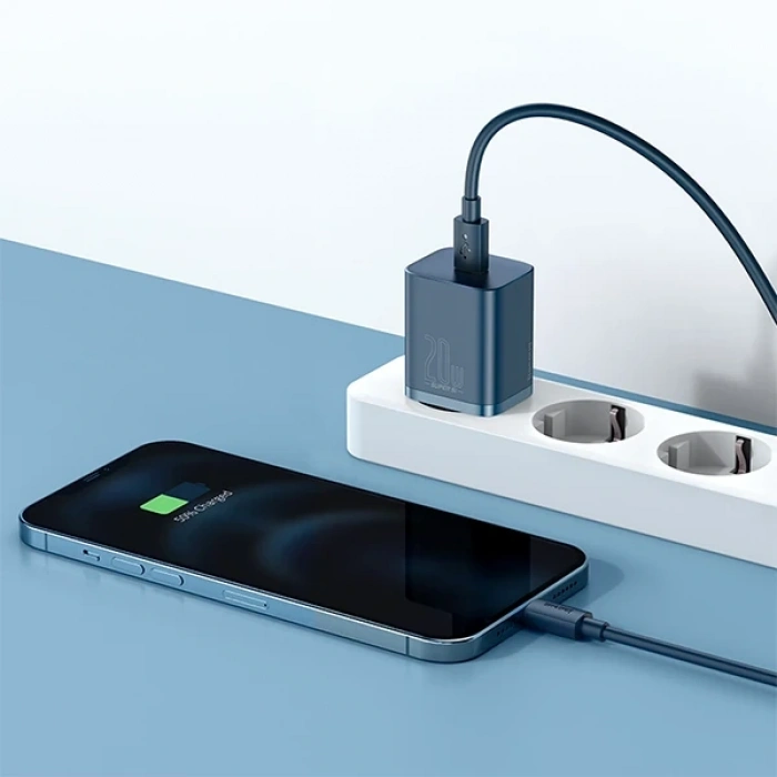 Baseus Super Si 20W PD Type-C Hızlı Şarj Adaptörü 20W İPhone 15-14-13- 12-11 Hızlı Şarj-(5775)